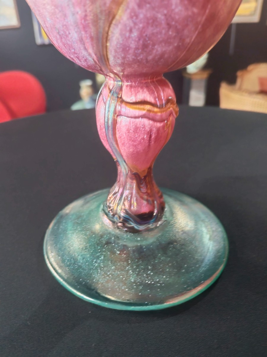 Bowl On Foot, Blown Chalice Shape With Inclusions Signed J.c Novaro-photo-4