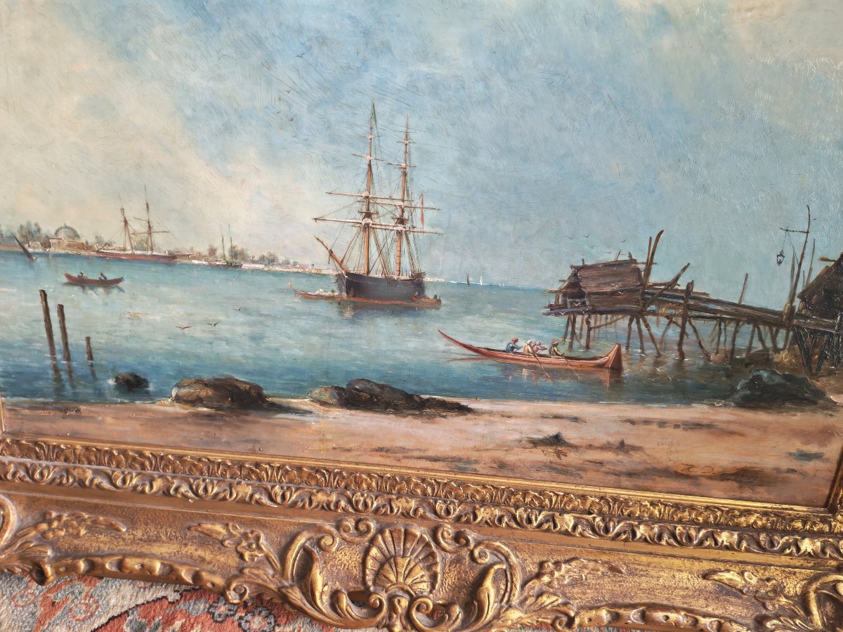 Huile sur panneau, marine orientaliste signe Henri Duvieux - XIXeme-photo-6