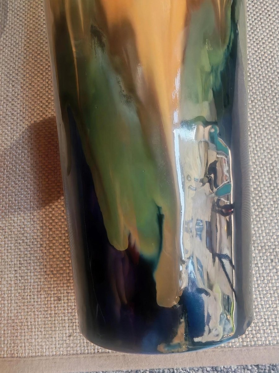 Pair Of Handled Vases In Flambé-glazed Stoneware, Impressed With The Denbac Mark, Circa 1925.-photo-3