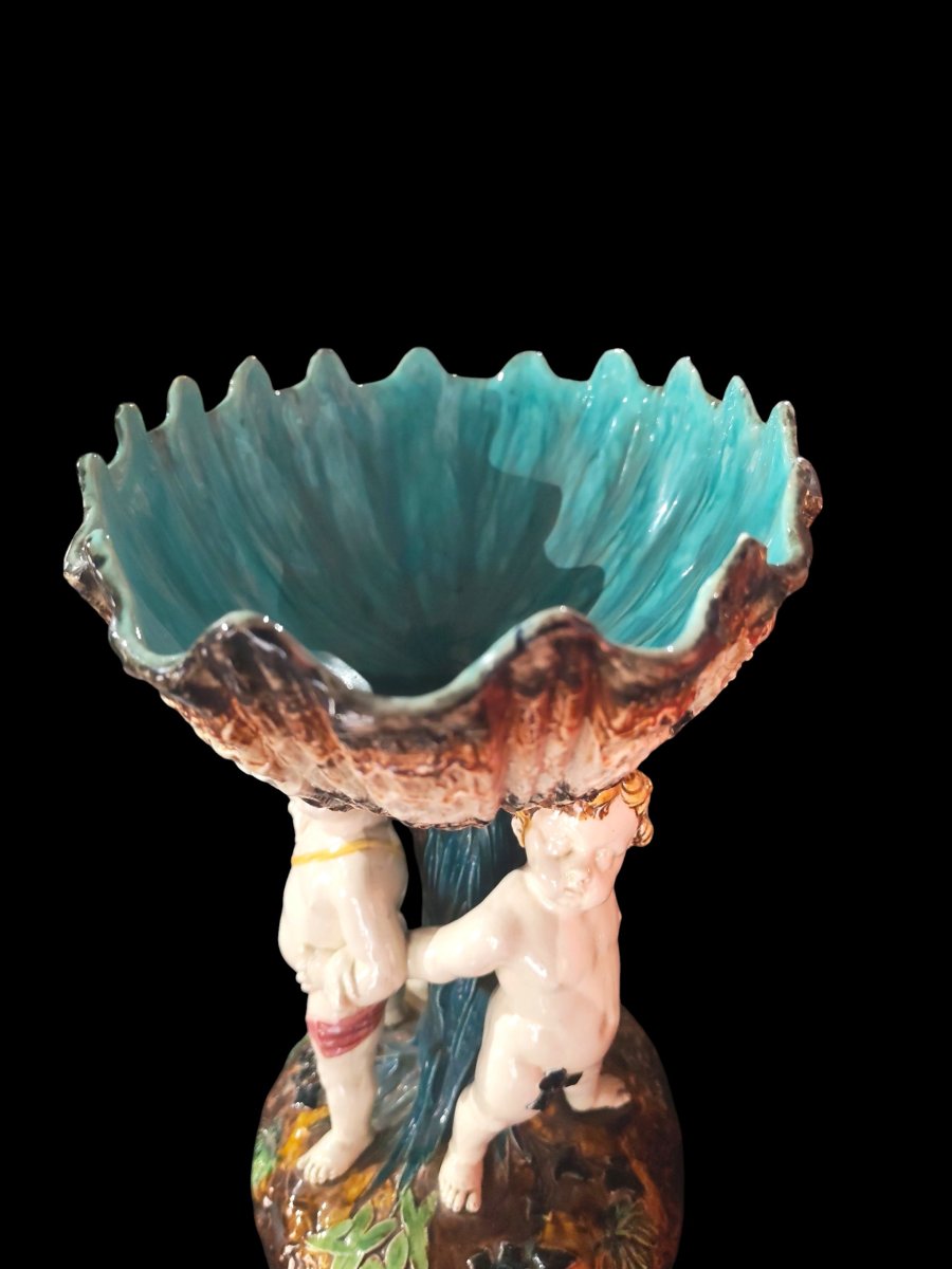 19th-century Barbotine Basin Depicting Three Putti, By Sergent-thomas.-photo-2
