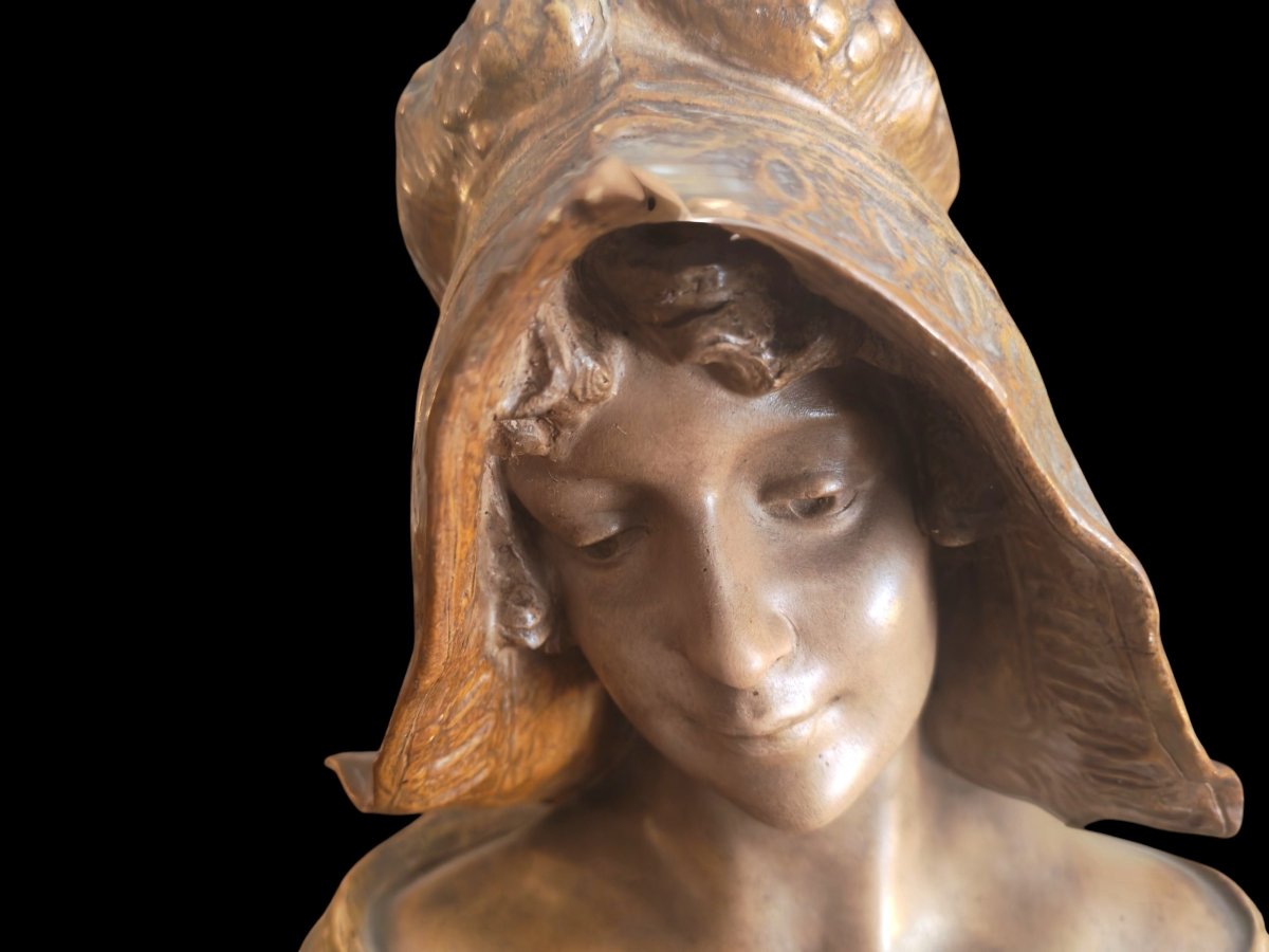 Signed 19th-century Art Nouveau Polychrome Terracotta Bust By Goldscheider.-photo-4