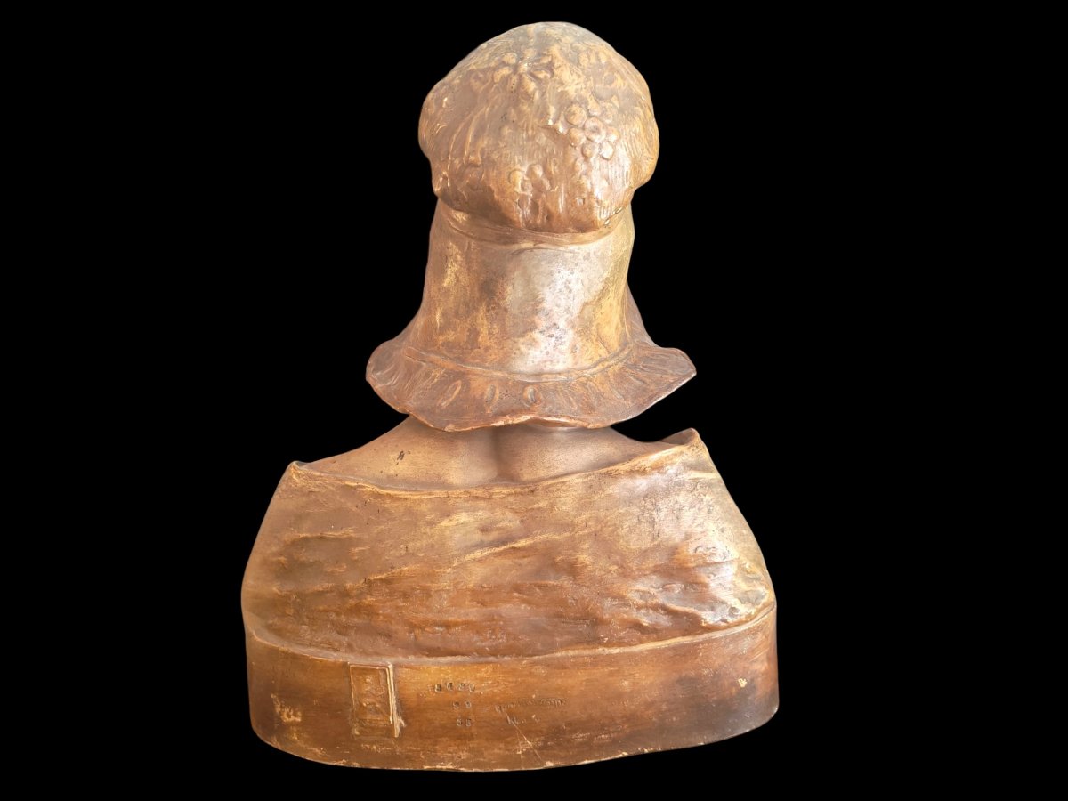 Signed 19th-century Art Nouveau Polychrome Terracotta Bust By Goldscheider.-photo-1
