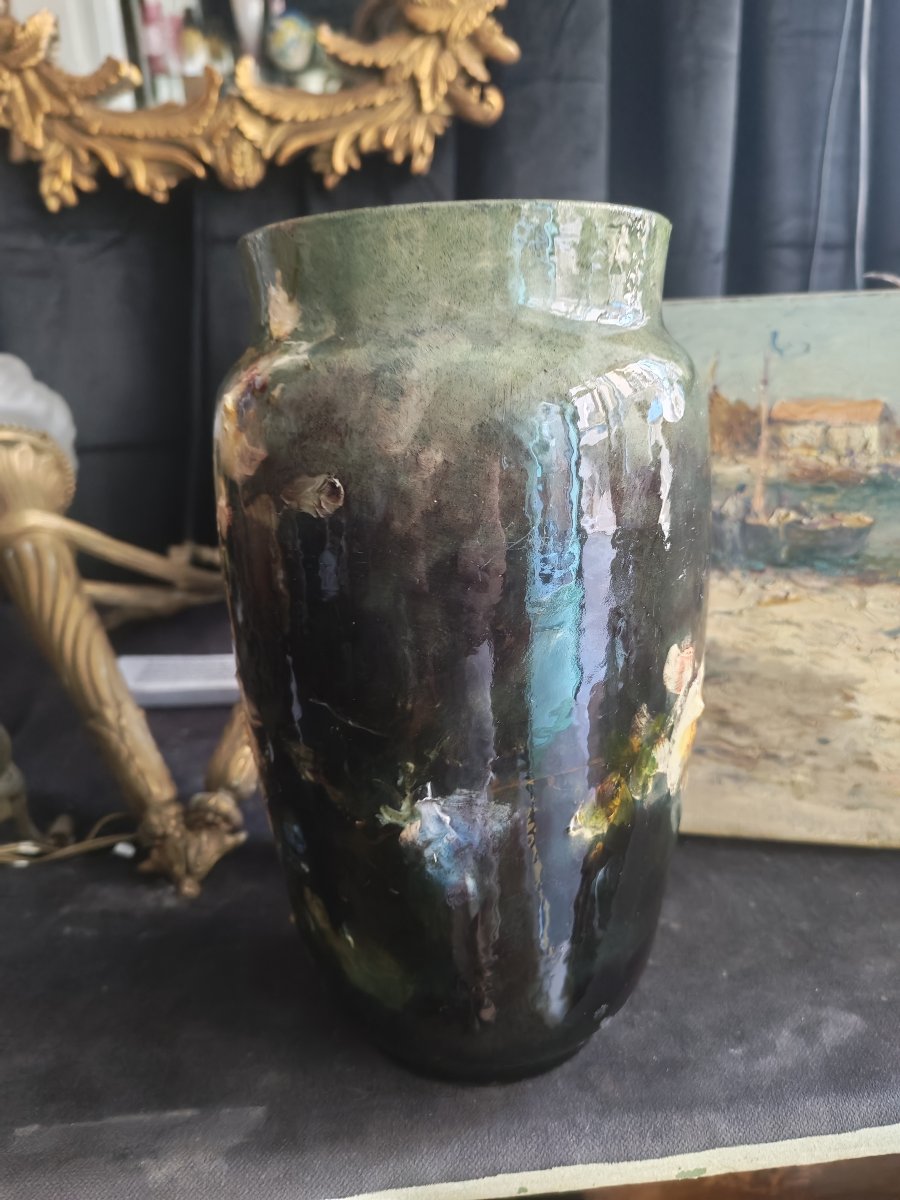 Vase impressionniste de la Faïencerie de Montigny-sur-Loing, XIXeme-photo-3