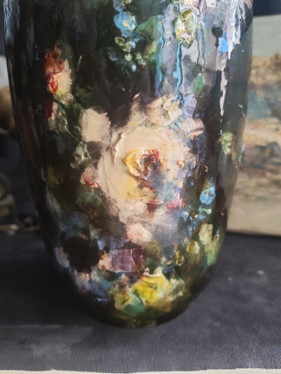 Vase impressionniste de la Faïencerie de Montigny-sur-Loing, XIXeme-photo-4