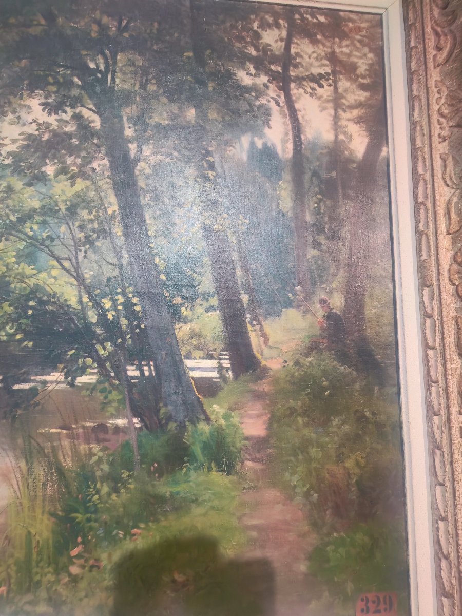 Huile sur toile des berges des Alpes Mancelles signé Mary Renard 1902-photo-4