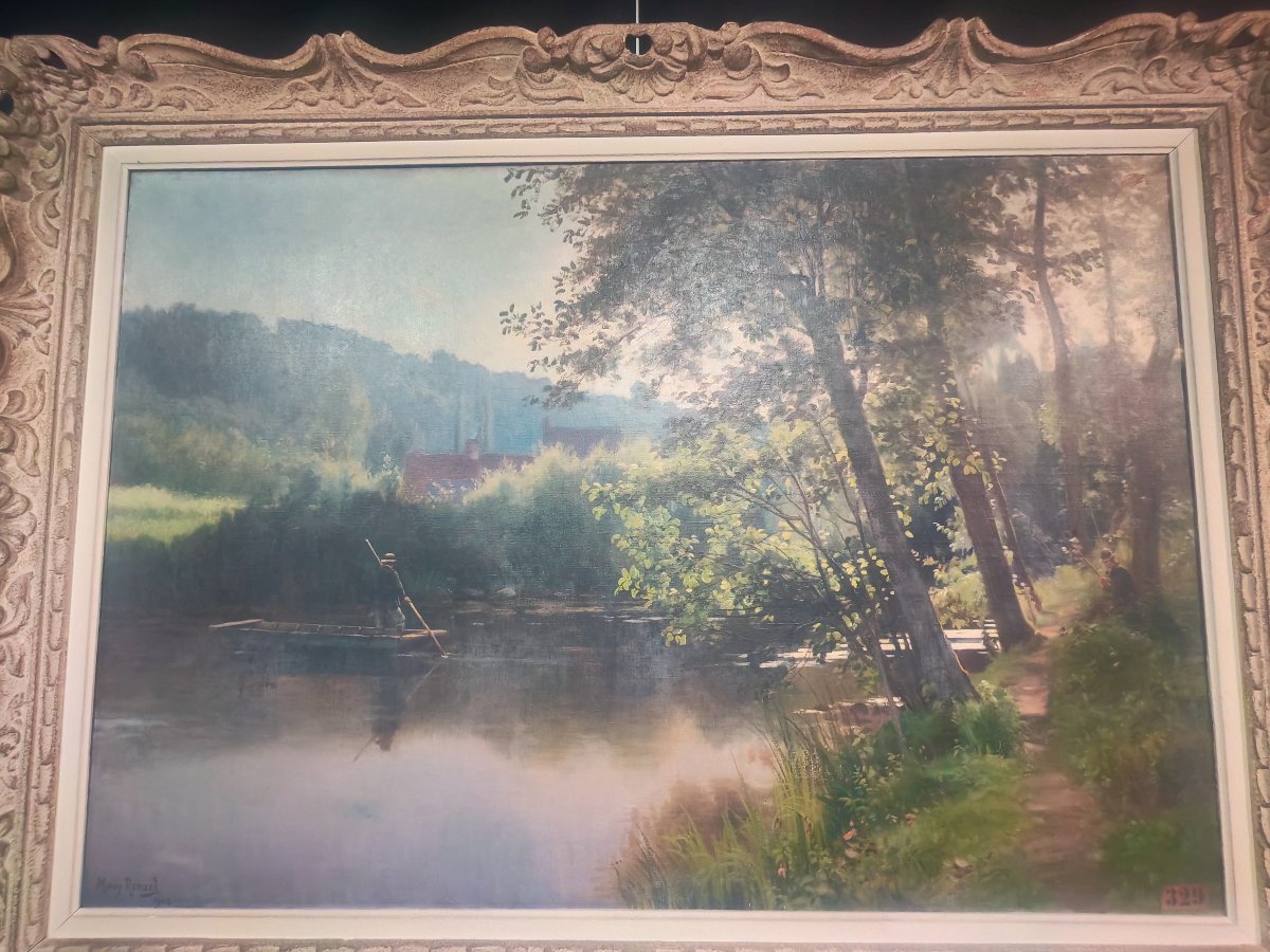 Huile sur toile des berges des Alpes Mancelles signé Mary Renard 1902-photo-2