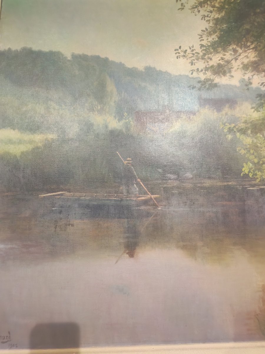 Huile sur toile des berges des Alpes Mancelles signé Mary Renard 1902-photo-3