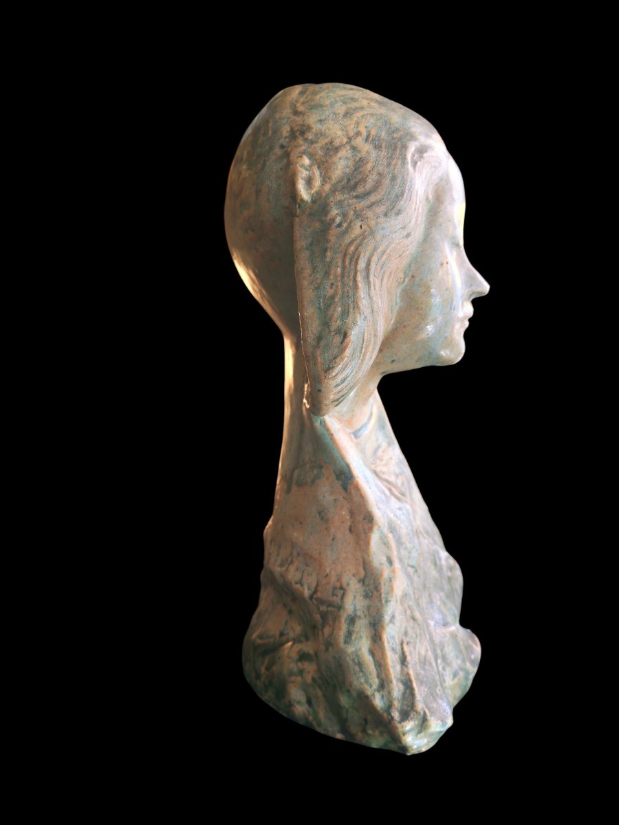 Buste de St Fortunade d'Alexandre Bigot (1862 - 1927) en grès émaillé 1900, Art nouveau-photo-2