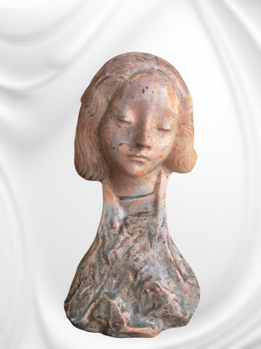 Buste de St Fortunade d'Alexandre Bigot (1862 - 1927) en grès émaillé 1900, Art nouveau