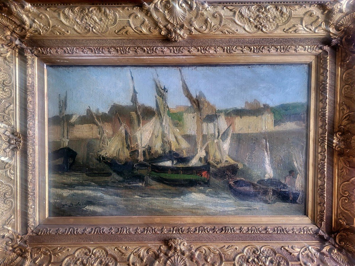 Huile, marine signée d Édouard Jacques Dufeu- XIXeme-photo-3