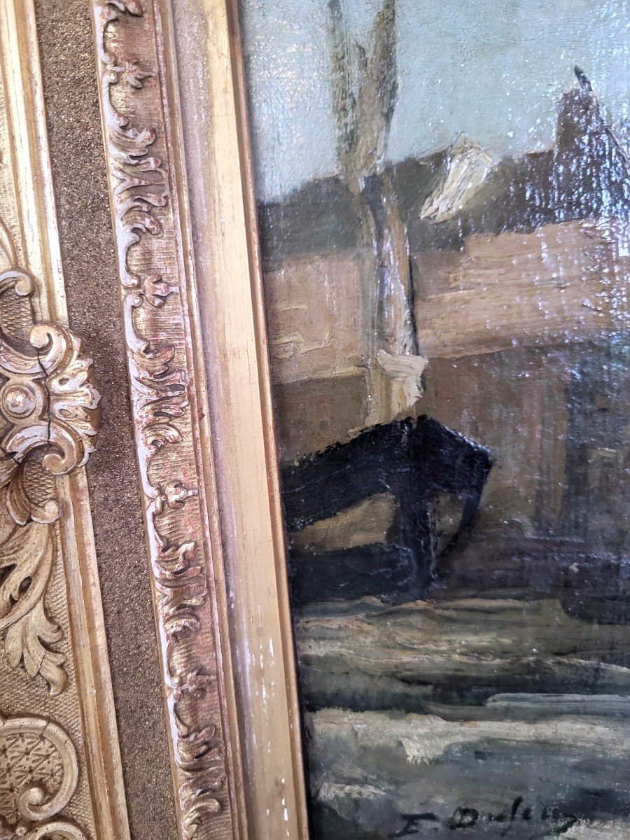 Huile, marine signée d Édouard Jacques Dufeu- XIXeme-photo-4