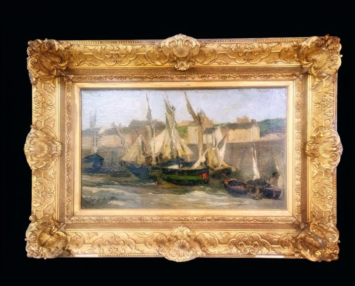 Huile, marine signée d Édouard Jacques Dufeu- XIXeme