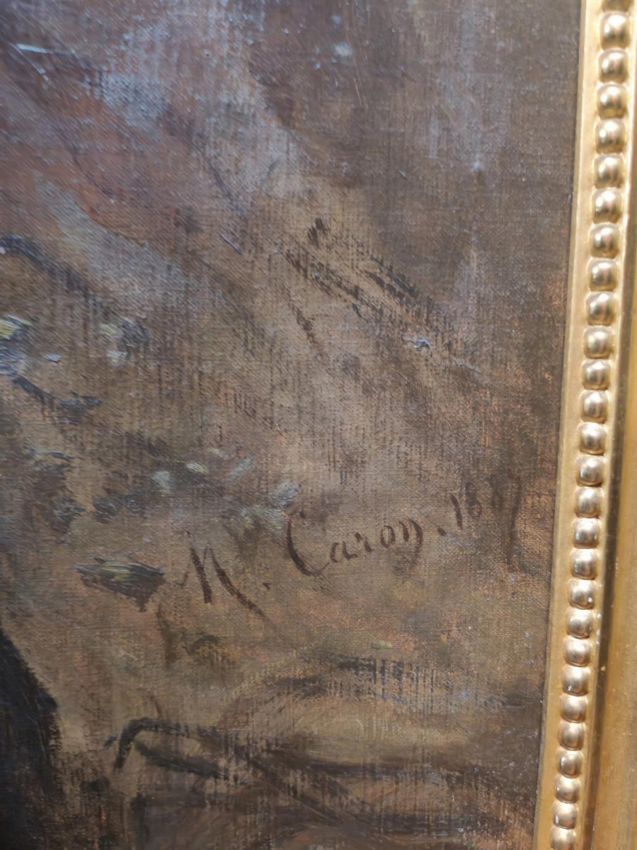 Four-panel Folding Screen With Floral Still Lifes – Signed M. Caron, Dated 1887 -photo-3