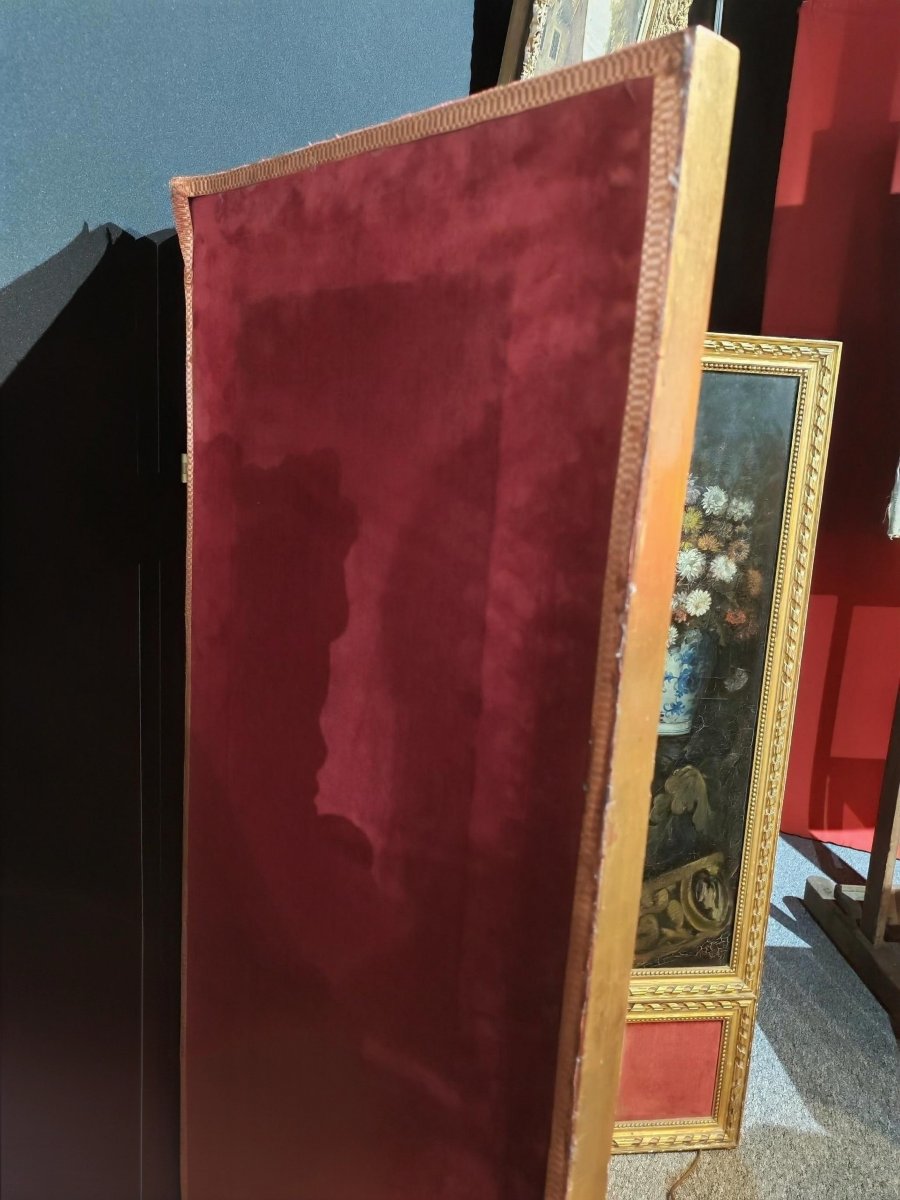 Four-panel Folding Screen With Floral Still Lifes – Signed M. Caron, Dated 1887 -photo-6