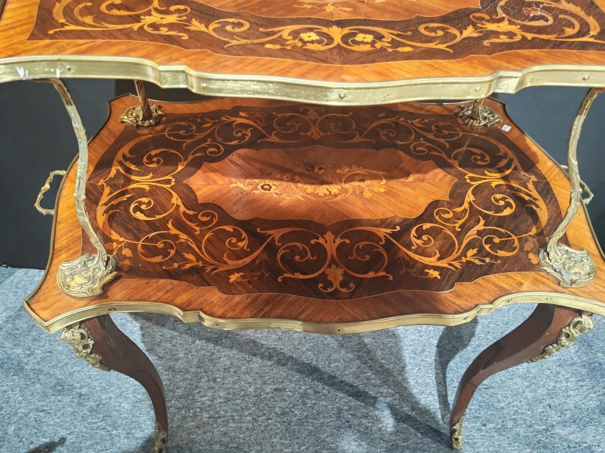 Table a the a deux plateaux en marqueterie, style Louis XV, XIXEme-photo-3