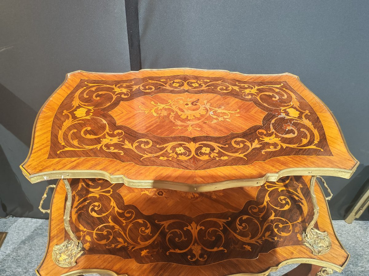 Table a the a deux plateaux en marqueterie, style Louis XV, XIXEme-photo-3