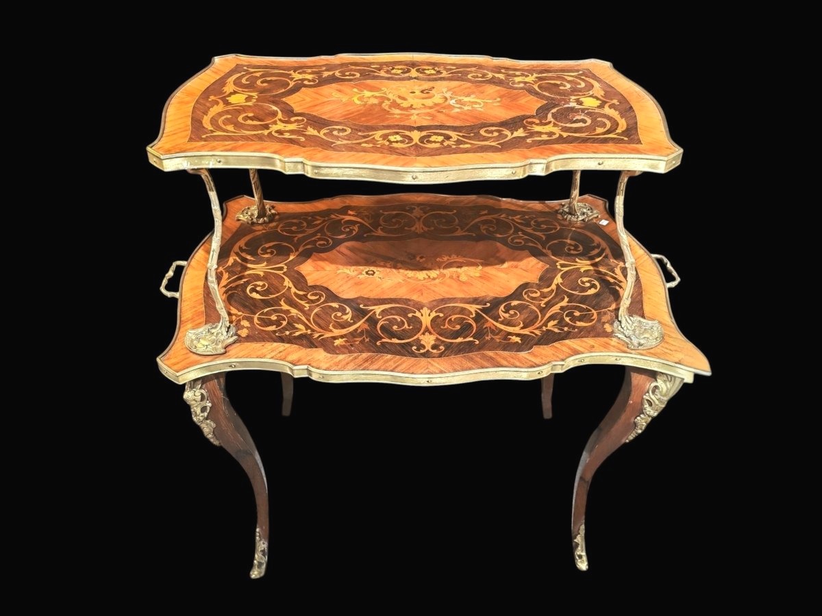 Table a the a deux plateaux en marqueterie, style Louis XV, XIXEme