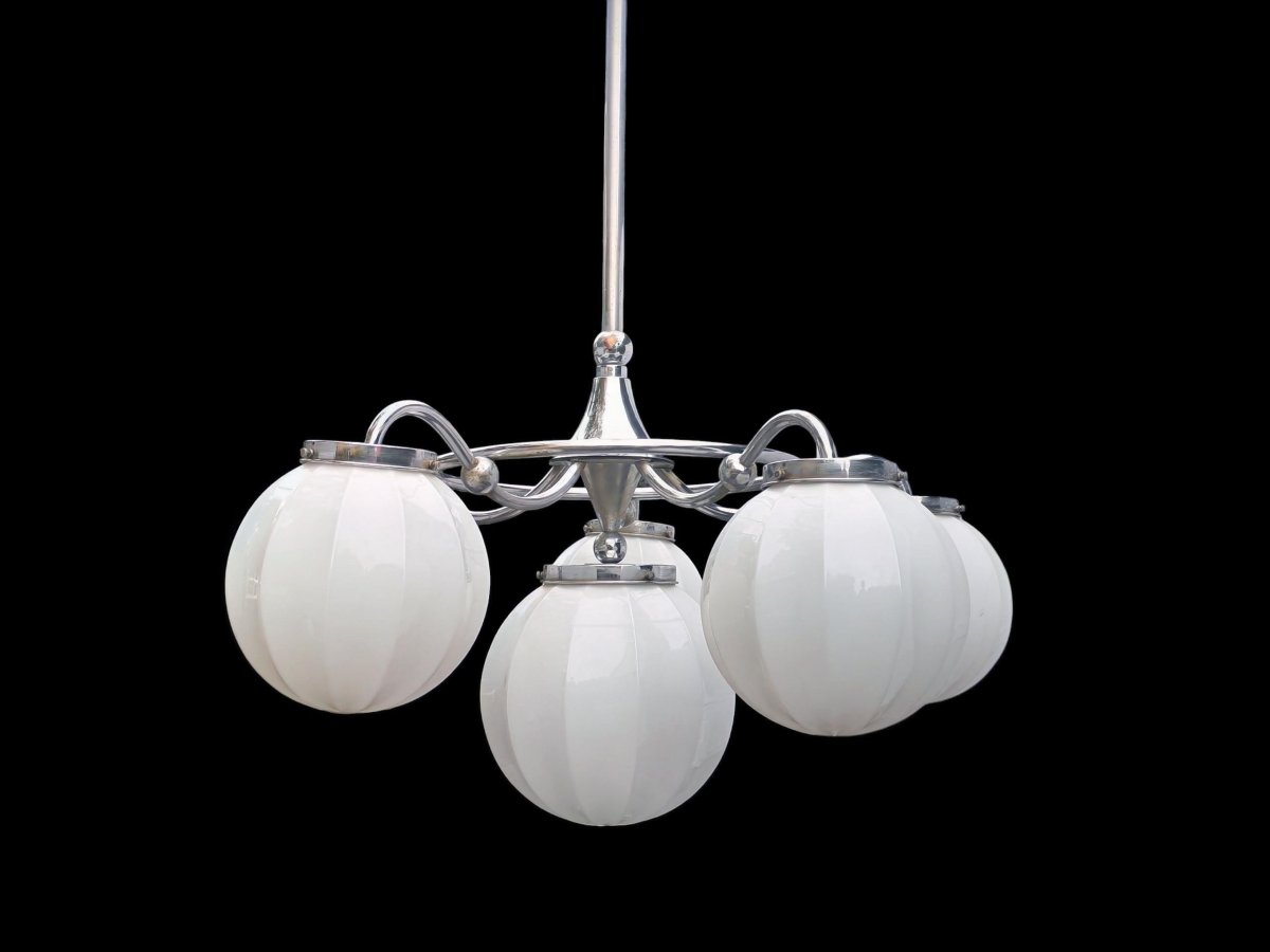 Lustre chromé Art Déco moderniste a 5 branches circa 1930-photo-2
