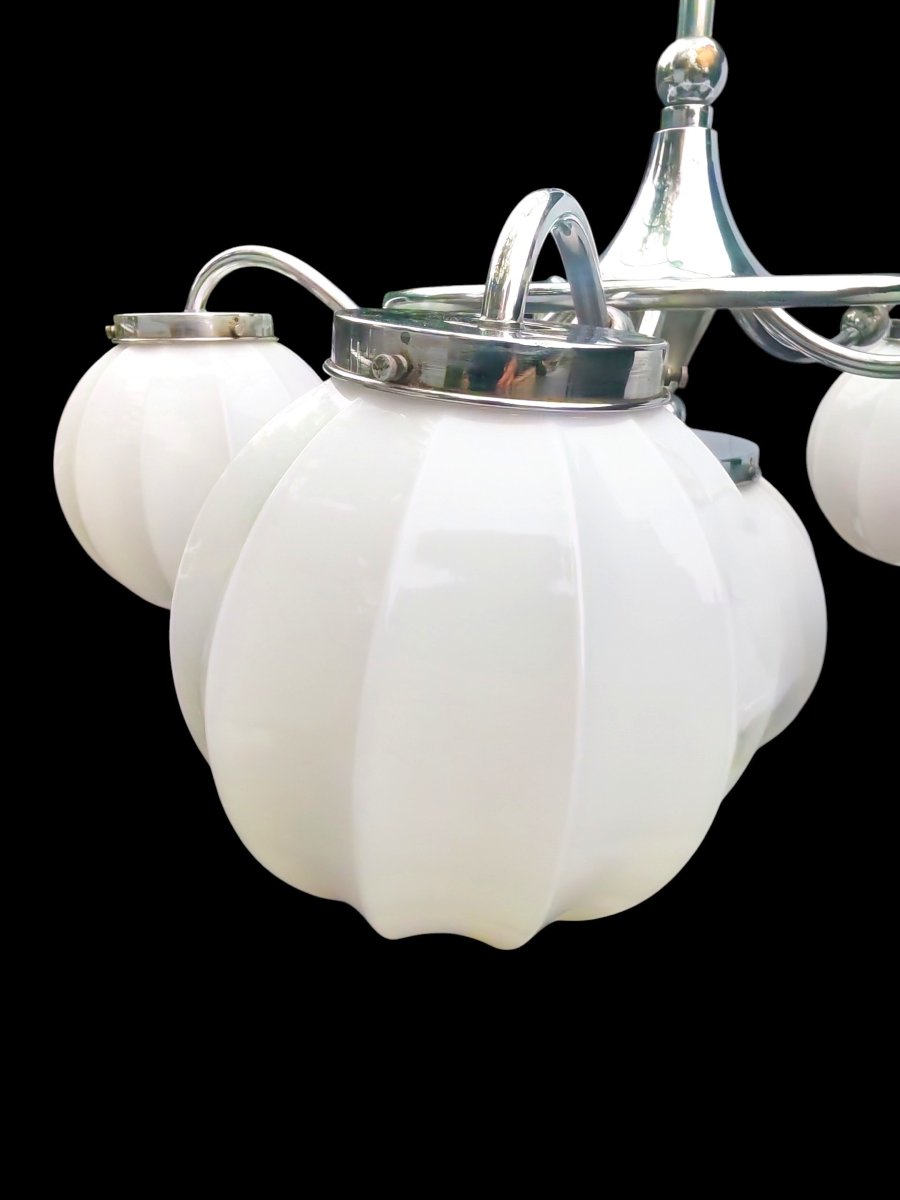 Lustre chromé Art Déco moderniste a 5 branches circa 1930-photo-3