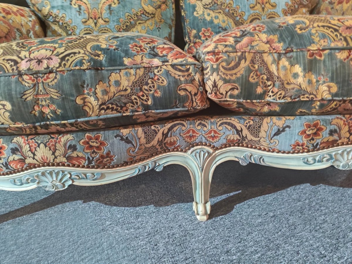 Paire de canapés 2 places en velours de Gênes de style Louis XV-photo-2