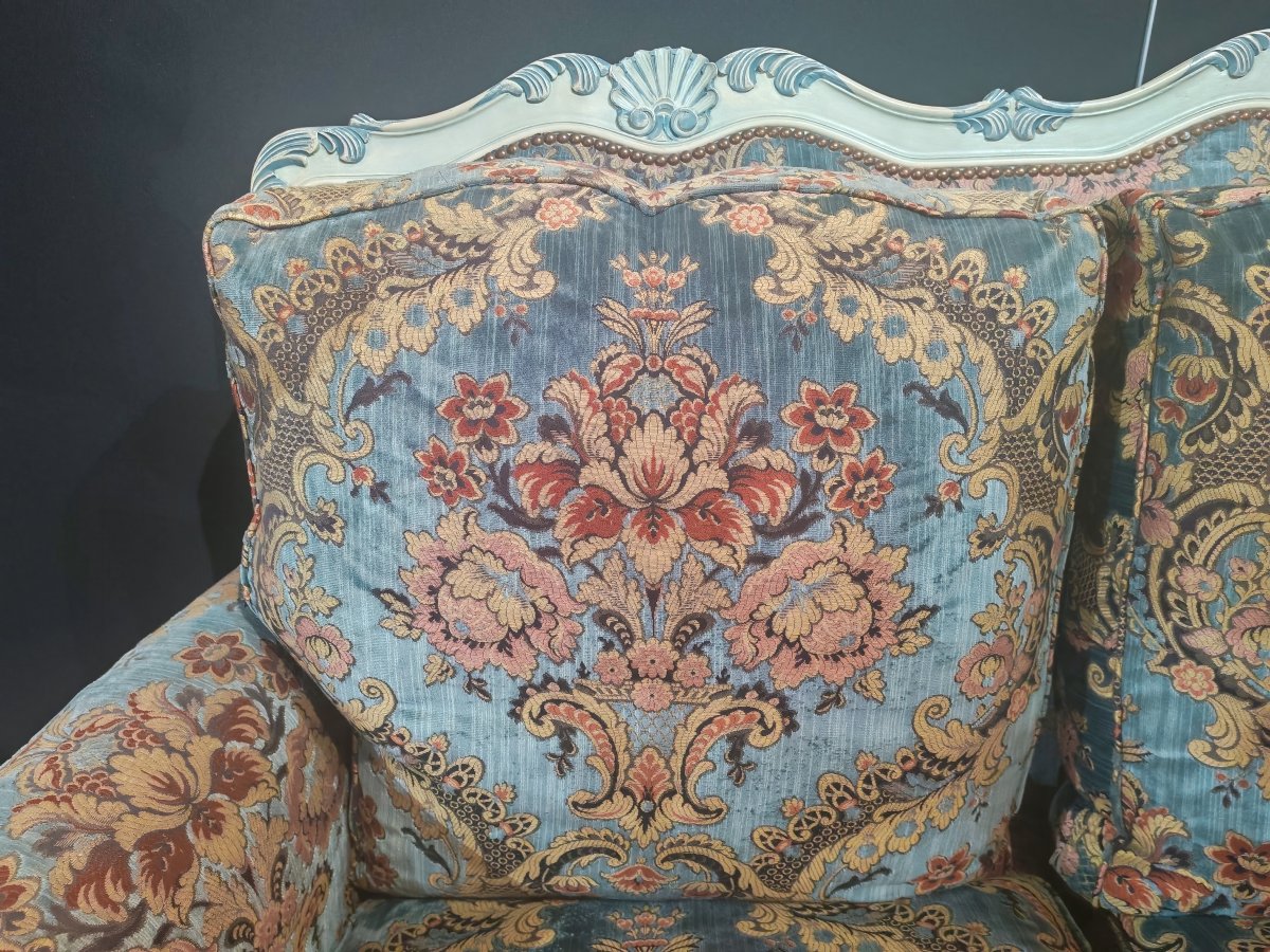 Paire de canapés 2 places en velours de Gênes de style Louis XV-photo-3