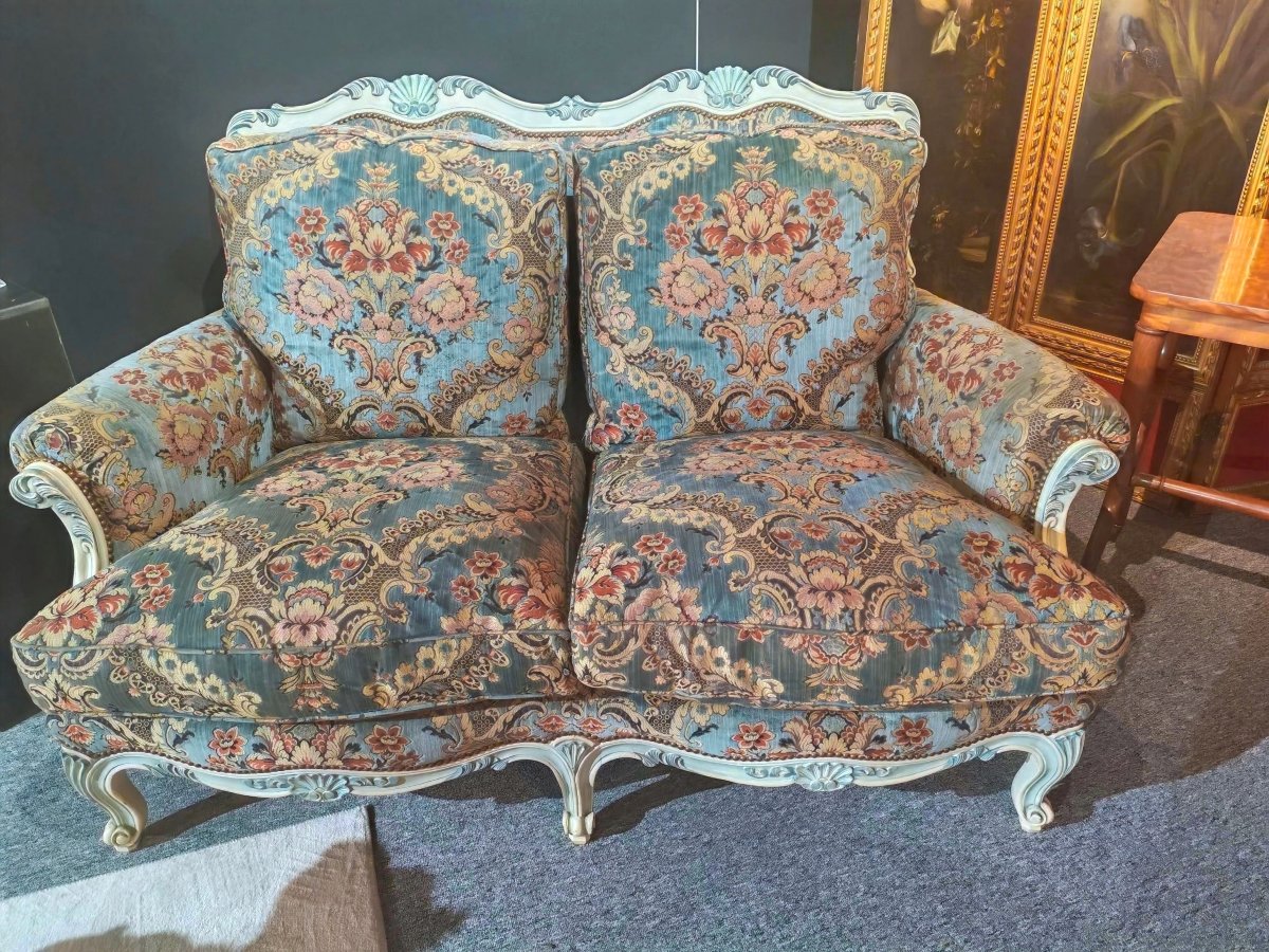 Paire de canapés 2 places en velours de Gênes de style Louis XV-photo-4