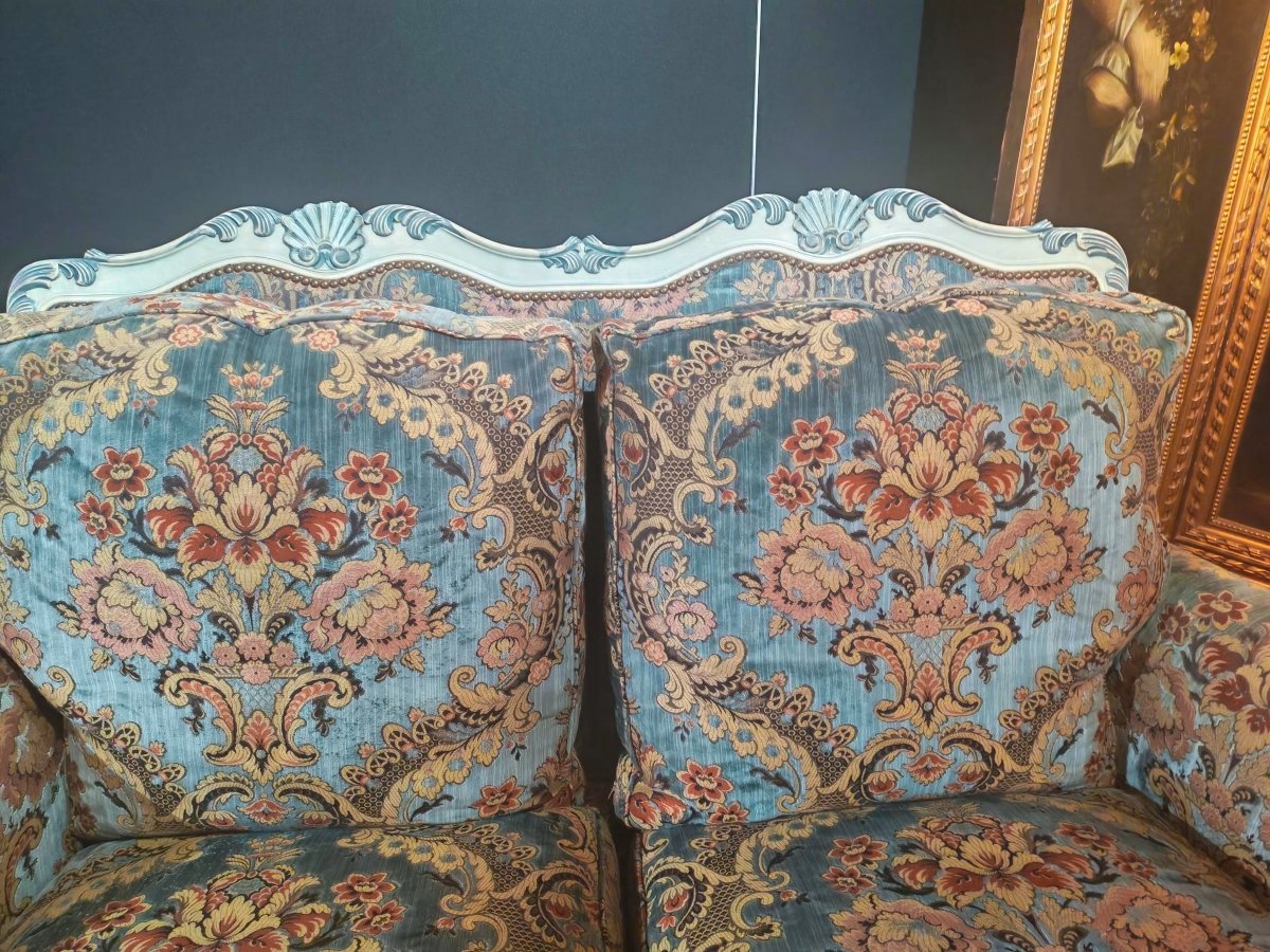 Paire de canapés 2 places en velours de Gênes de style Louis XV-photo-6