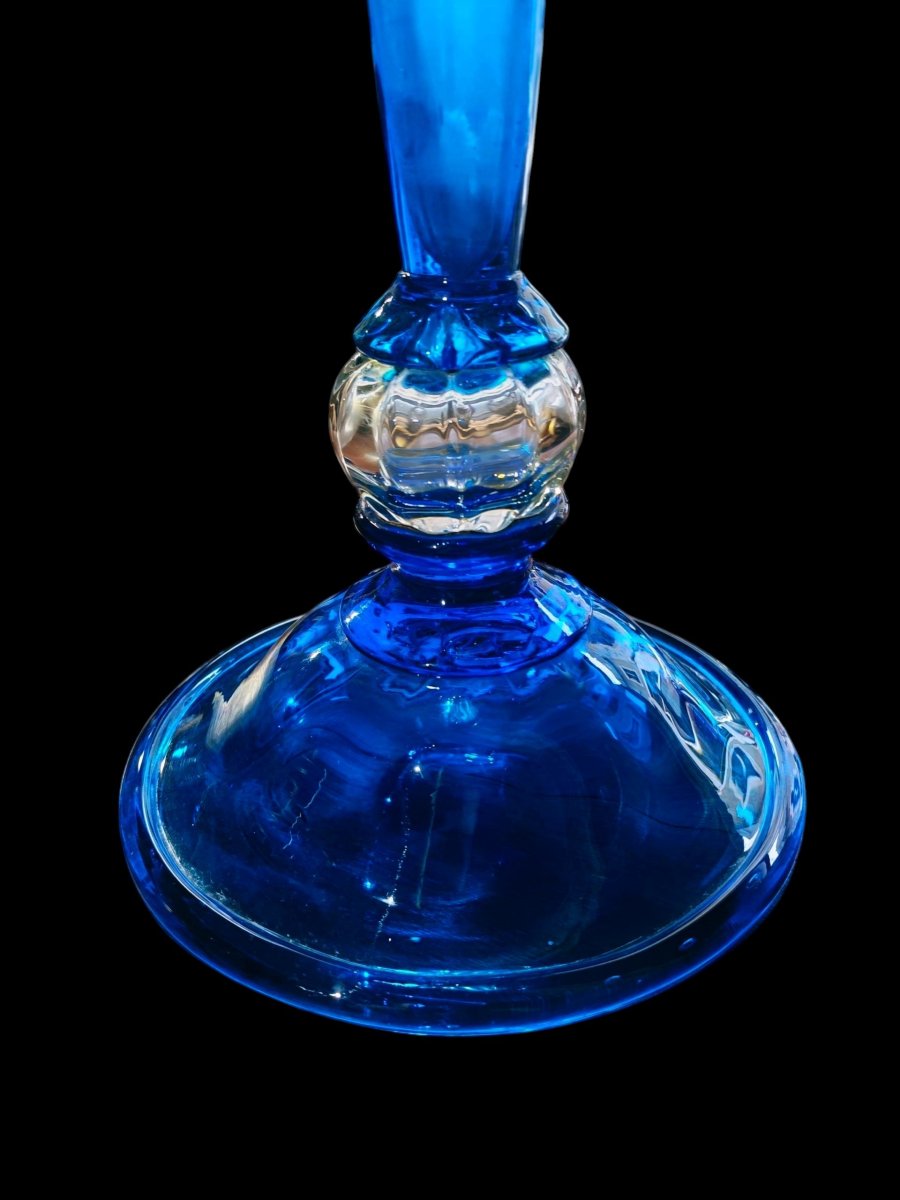 Important vase cornet  en verre bleu Legras modèle présenté à l exposition universelle 1899-photo-2