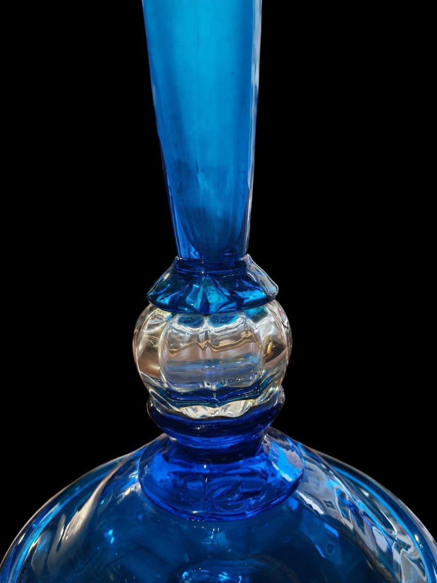 Important vase cornet  en verre bleu Legras modèle présenté à l exposition universelle 1899-photo-3