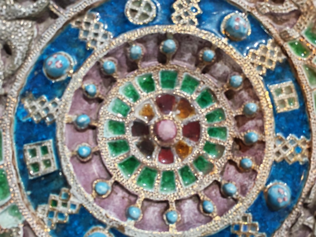 Round Glazed Stoneware Dish With Enamel Work By Belgian Ceramic Artist Jules Guérin, 20th Century-photo-2