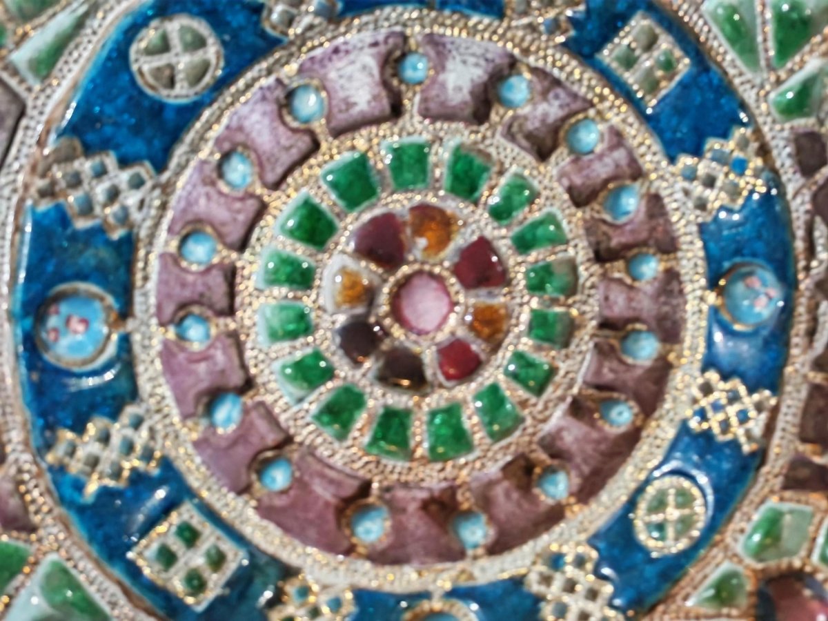 Round Glazed Stoneware Dish With Enamel Work By Belgian Ceramic Artist Jules Guérin, 20th Century-photo-4
