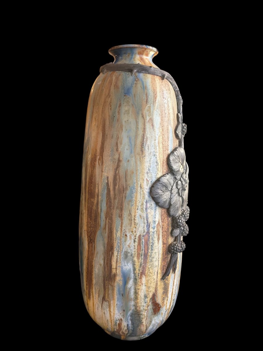 Large Glazed Stoneware Piece With Nuanced Drip Glazes, Signed Roger Guérin, Bouffioux, 20th Cen-photo-4