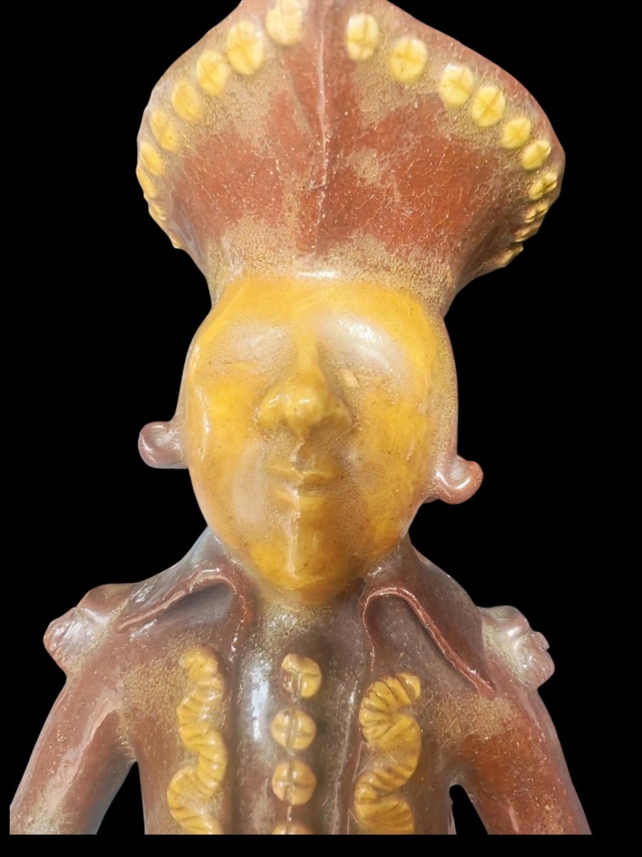 Sculpture, Anthropomorphic Ridge Finial In Glazed Earthenware, Signed "poterie De Barfleur," 19-photo-4