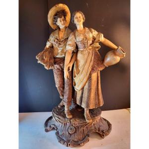 Terracotta Sculpture Representing A Couple Of Provencal Peasants Signed Bernard Bloch
