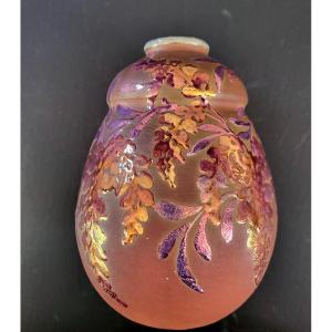 Enamelled Sandstone Vase Signed Jean Garillon Numbered