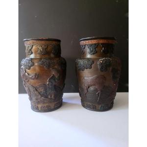 Paire De Vases Japonais, Période Meiji