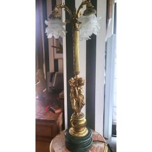 Large Les 3 Graces Lamp In Gilt Bronze, Brass And Marble 88 Cm