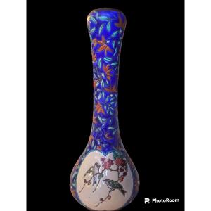 Longwy Earthenware Vase Signed 19th Century