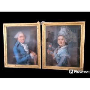 Pair Of Large And Magnificent Pastels, Quality Portraits Of Woman And Man From The 18th Century