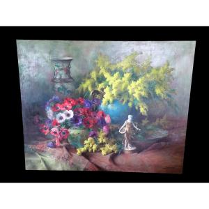 Huile Sur Toile De Grande Taille, Nature Morte XIXeme Signée Stappers