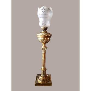 Large Bronze And Brass Oil Lamp, Art Nouveau Style - 19th Century