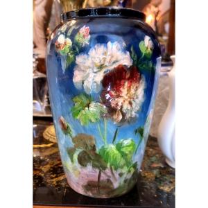 Vase Montigny Sur Loing Signed, Decorator Ores Petit XIXth