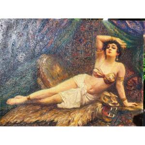 Oil On Panel, Orientalist Style, Reclining Woman, 19th Century