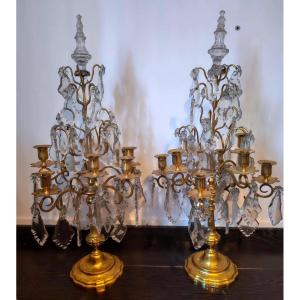 Paire de girandoles en bronze doré et cristal de style Louis XV époque XIXeme 