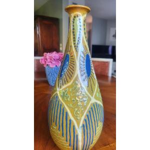 Vase élancé et décors graphiques émaillé en relief de Martial Pivon 1930