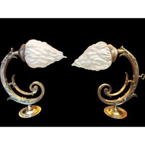 Pair Of 19th-century Art Nouveau Bronze Wall Sconces