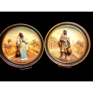 Pair Of Orientalist Pendants, Goldscheider 19th Century