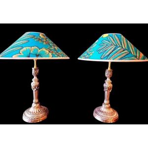 Paire de lampes en bronze argenté XVIIIEME