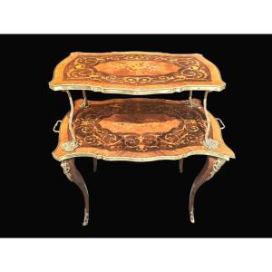 A Two-tiered Marquetry Tea Table, Louis XV Style, 19th Century