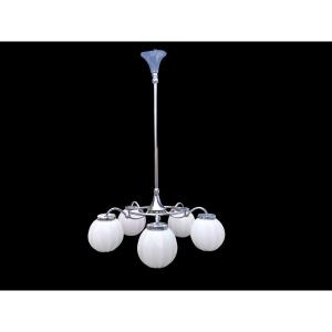 Lustre chromé Art Déco moderniste a 5 branches circa 1930
